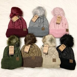 C.C Padded Pom Beanie Adults (Inner Lining), Winter Hats, Premium Cozy Warm Hats